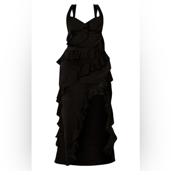 NEW PLT PLUS BLACK SATIN FRILL LAYERED MAXI DRESS - Picture 5 of 6